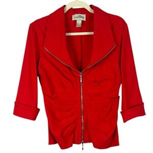 Joseph Ribkoff Red Ruched Zip-Front Jacket Portrait Collar Size 12